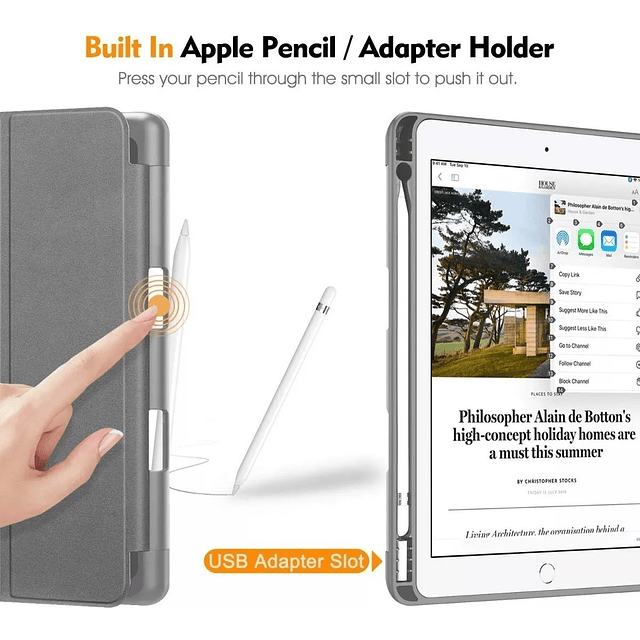 Case Fintie Para iPad 10.2 8gen A2270 A2429 C/ Pen Holder Gy