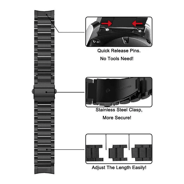 V-moro Correa Acero Para Galaxy Watch 46mm R800 Stainless Bk