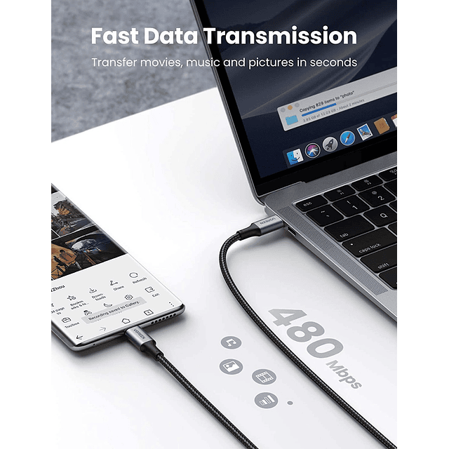 Cable Ugreen Usb-c 100w 5a Pd De Nylon Carga Rápida (2m)