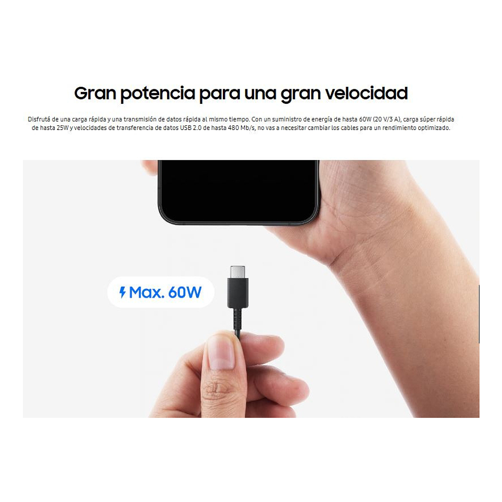 Samsung Cable Usb C 3a 1.8m Para Galaxy A55 A35 A25 Negro 3