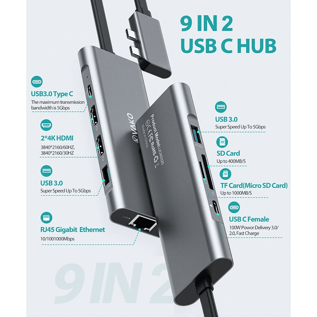 Adaptador Hub Vako Hdmi Red Para Macbook Air 13.6 M3 A3113