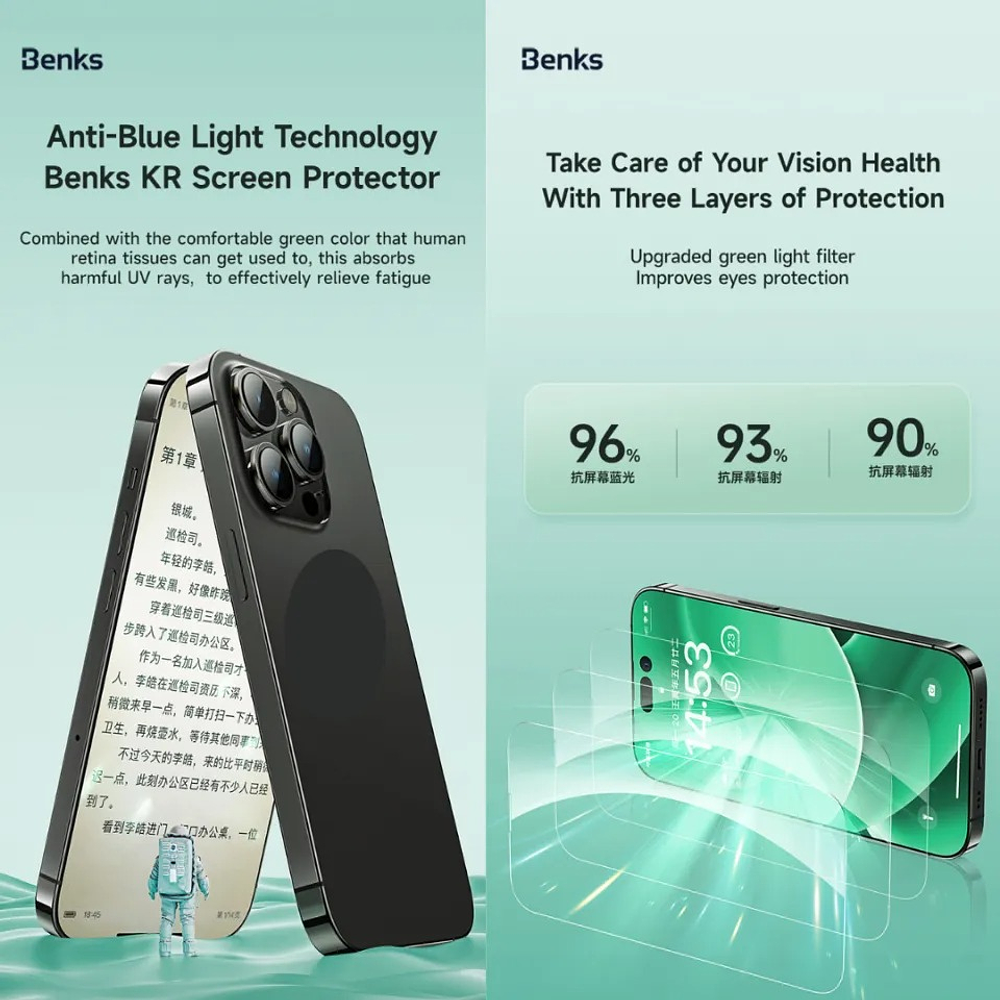 Mica D Vidrio Benks Green Light Para iPhone 13 Pro Max 6.7 2