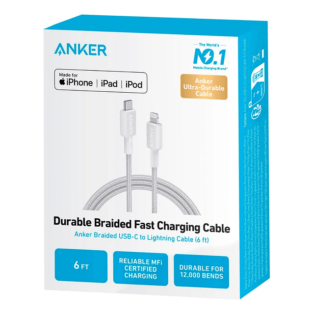 Cable Anker 322 Nylon Usb-c Mfi 1.8m Para iPhone 14 Pro Max