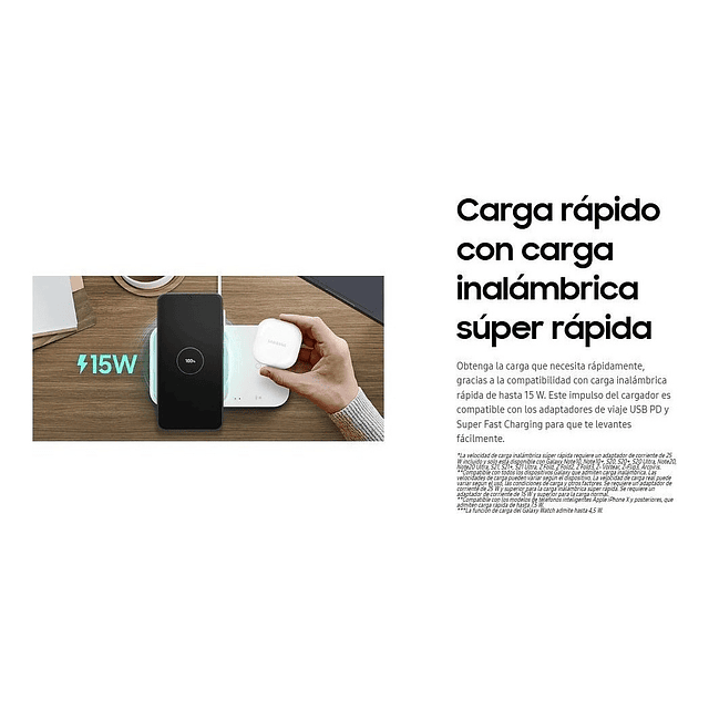 Samsung Cargador inalámbrico Duo 15W Galaxy Watch6 Watch7 44mm 40mm