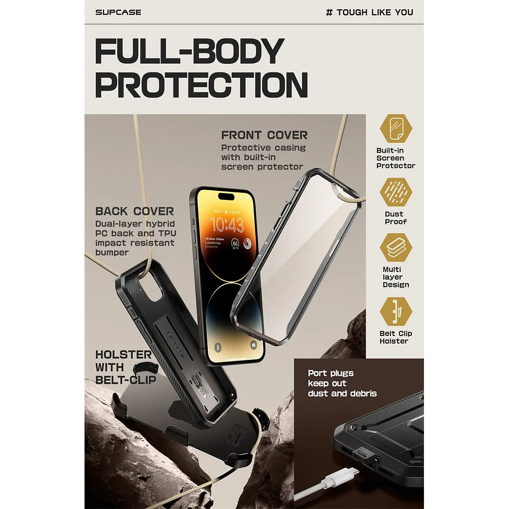 Case Supcase Para iPhone 15 Normal 6.1 (2023) Protector 360° 3