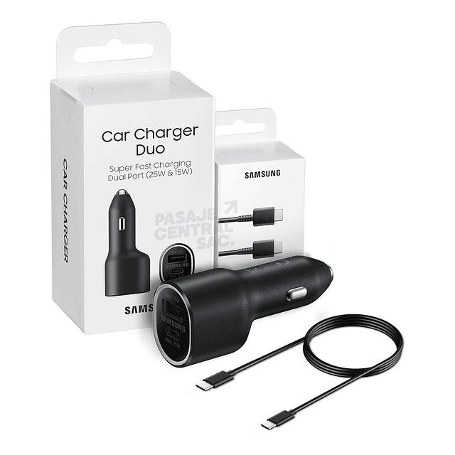 Cargador de Auto Samsung Duo 25w 15w Para Note 20 Ultra  (con cable USB-C) 25Watts 15Watts De Carro