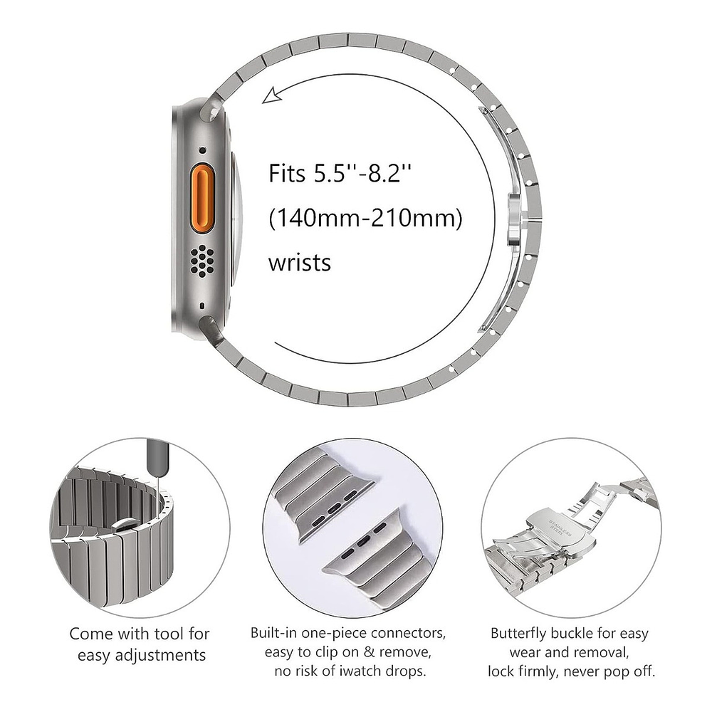 Correa De Acero Inoxidable Para Apple Watch Ultra 1/2 49mm Flat 5