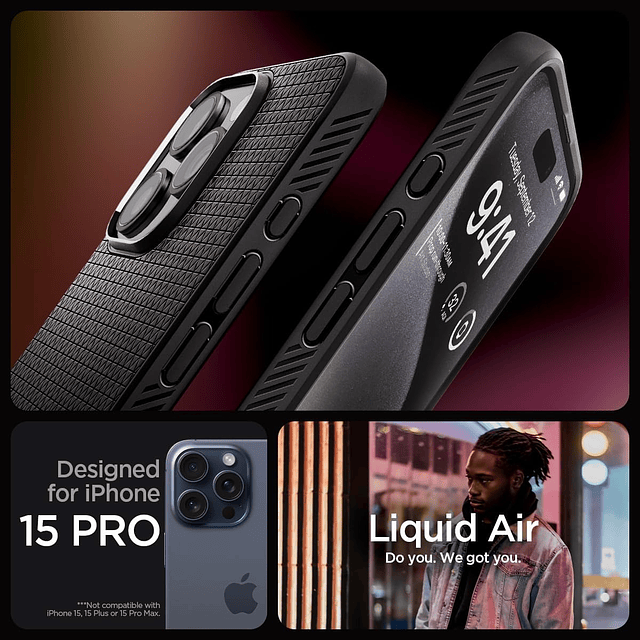 Case Spigen Liquid Air Para iPhone 15 Pro 6.1 Mate Black