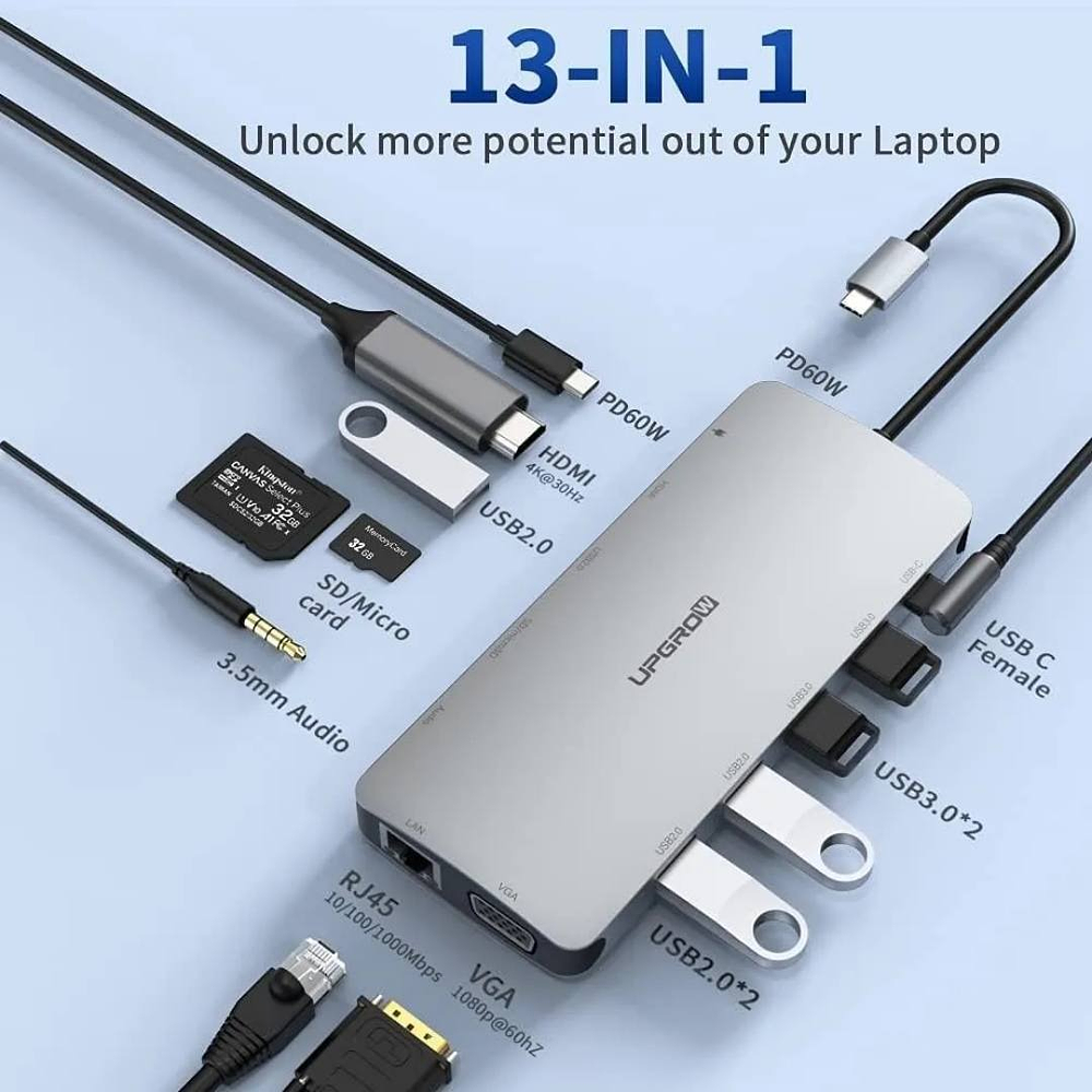 Adaptador Hub Upgrow Usb C 13en1 Para Tab S9 Fe Plus X610 7