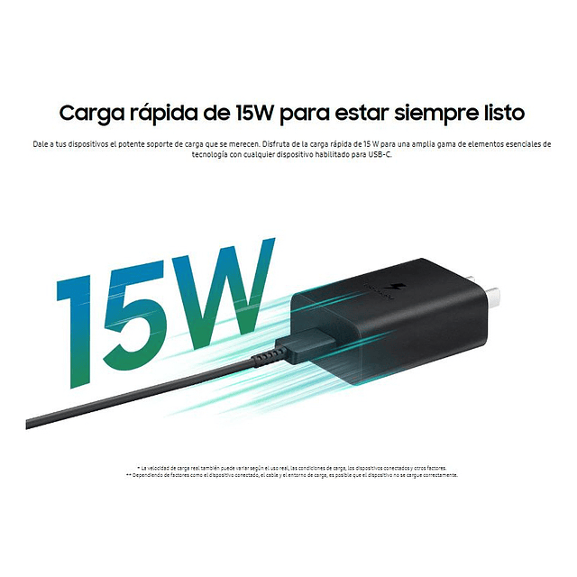 Samsung Cargador 15watts Original Para Galaxy A70 A80 A90