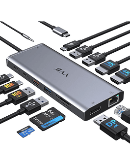 Adaptador Hub 14en1 Usb C 3.1 10gbps Ethernet Dp 2hdmi Jack