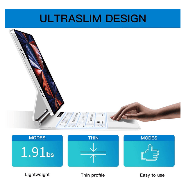 Teclado Magnético Para iPad Pro 12.9 5gen M1/ 6gen M2 Blanco