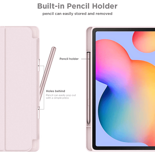 Case Para Galaxy Tab S6 Lite P610 P615 (2020) / P613 P619 (2022) / P620 P625 (2024) Con Portalápiz Rosa Claro