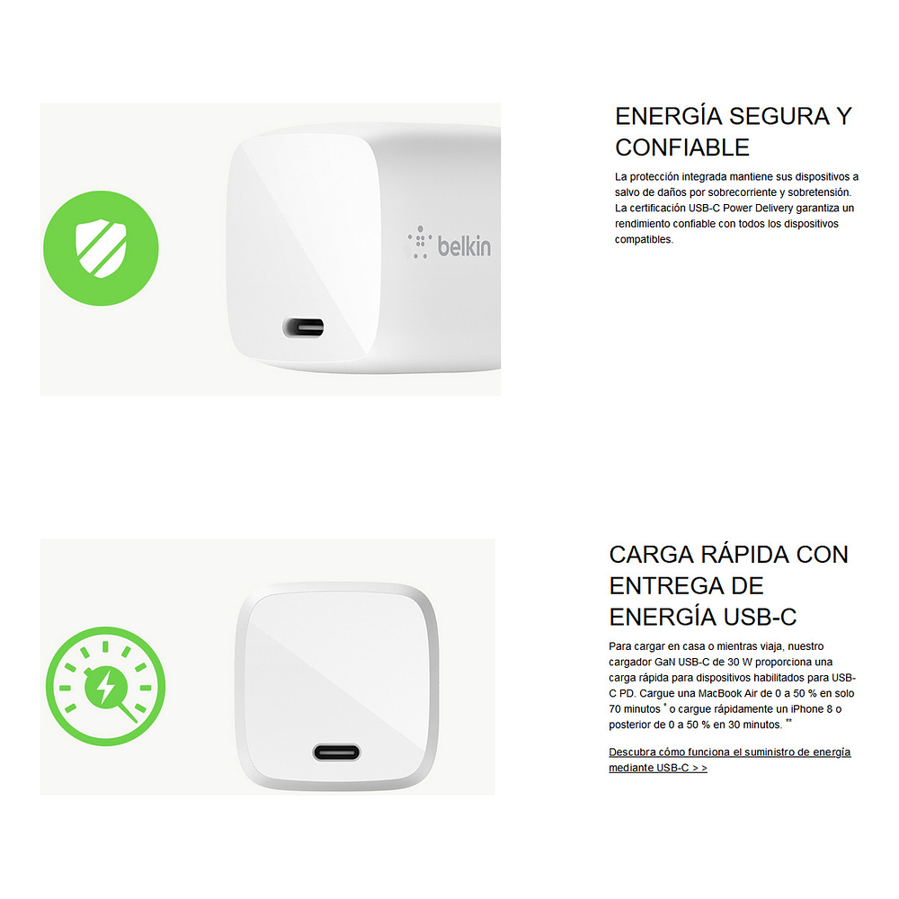 Cargador Belkin 30w Para iPhone 15 Pro Max 6.7 / iPhone 15 Pro 6.1 / iPhone 15 Normal 6.1 / iPhone 15 Plus 6.7 con cable 8