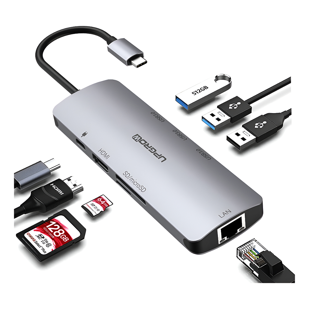 Adaptador Hub Upgrow Red 8en1 Para iPhone 17 Pro Max 6.9 | iPhone 17 Pro 6.3 | iPhone 17 Normal 6.3 | iPhone 17 Air 6.5 1