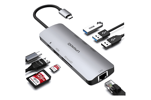 Adaptador Hub Upgrow Red 8en1 Para iPhone 17 Pro Max 6.9 | iPhone 17 Pro 6.3 | iPhone 17 Normal 6.3 | iPhone 17 Air 6.5