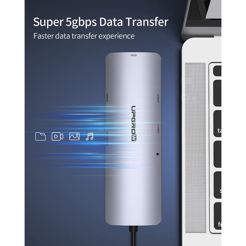 Adaptador Hub Upgrow Red 8en1 Para iPhone 17 Pro Max 6.9 | iPhone 17 Pro 6.3 | iPhone 17 Normal 6.3 | iPhone 17 Air 6.5 5