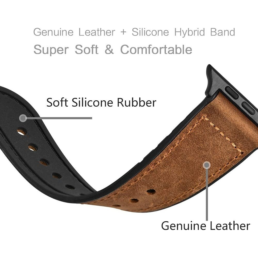 Correa De Cuero Ouheng Para Apple Watch Serie 11 46mm Marrón 4