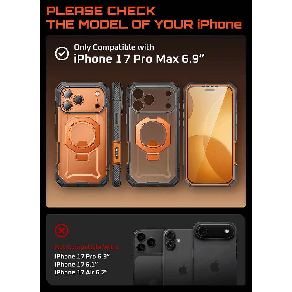 Case Supcase Ub Grip Pro 360° Magsafe Para Iphone 17 Pro Max 6.9 Coral 2