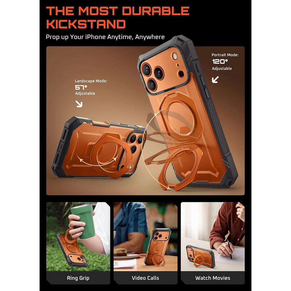 Case Supcase Ub Grip Pro 360° Magsafe Para Iphone 17 Pro Max 6.9 Coral 4