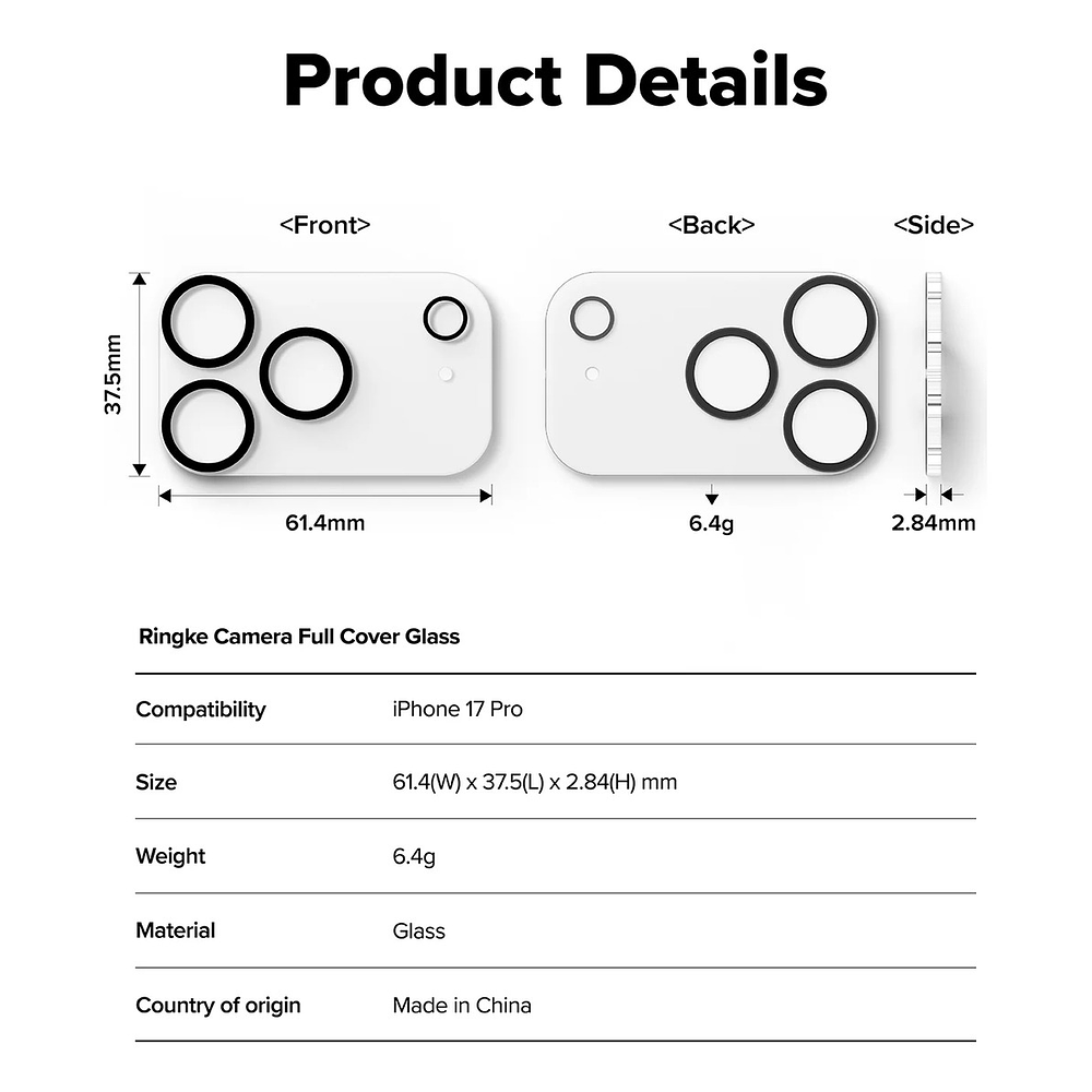 Mica Protector Cámara Ringke Glass Iphone 17 Pro 6.3 2pcs 6