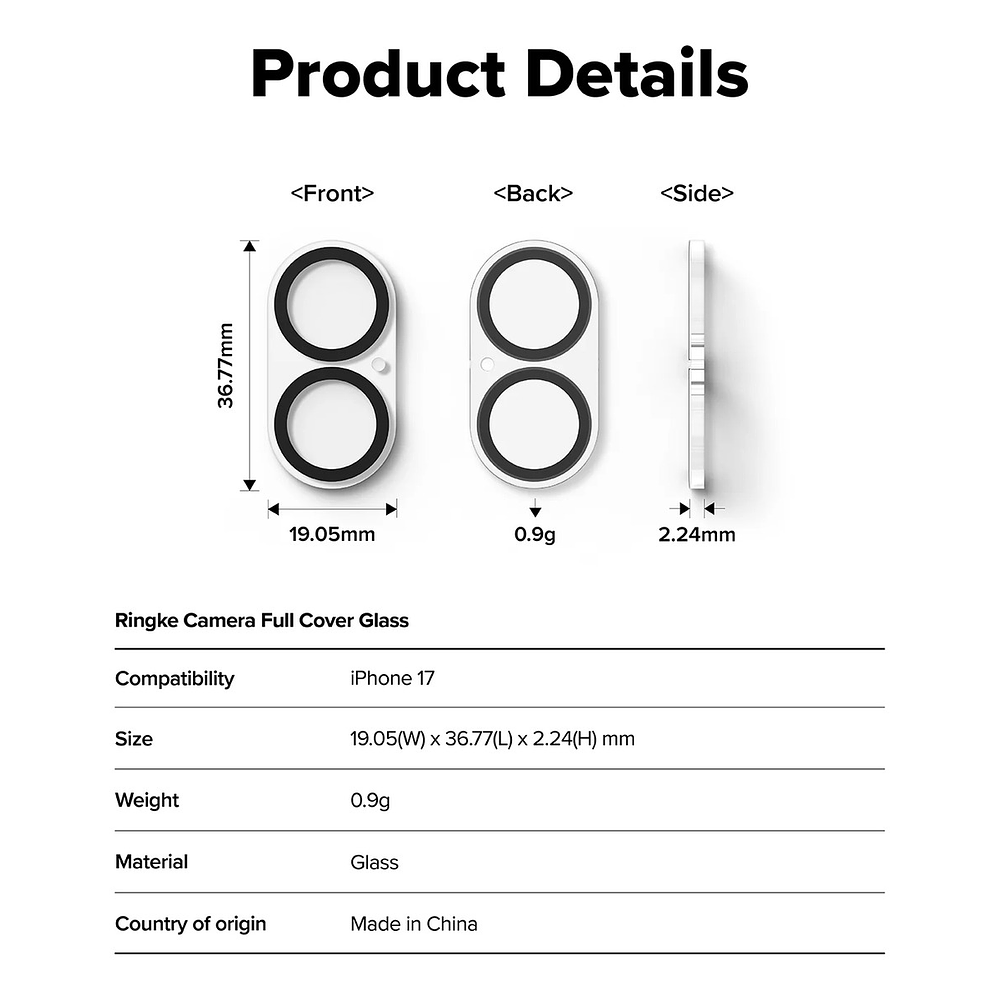 Mica Protector Cámara Ringke Glass Iphone 17 Normal 6.3 2pcs 8