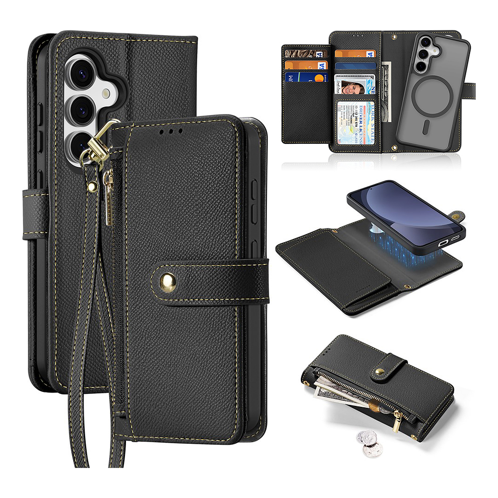 Case + Flip Cover Magsafe Leather Para Galaxy S25 Normal (2025 1