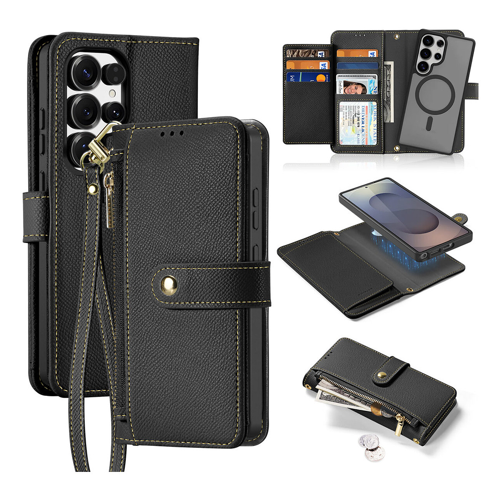 Case + Flip Cover Magsafe Leather Para Galaxy S25 Ultra (2025) 1