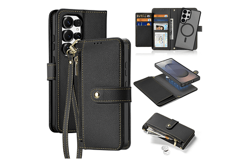 Case + Flip Cover Magsafe Leather Para Galaxy S25 Ultra (2025)