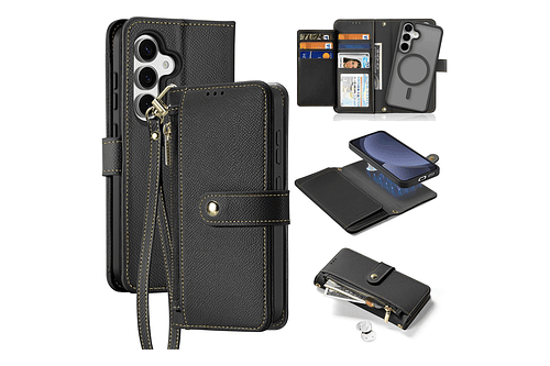 Case + Flip Cover Magsafe Leather Para Galaxy S25 Plus (2025)