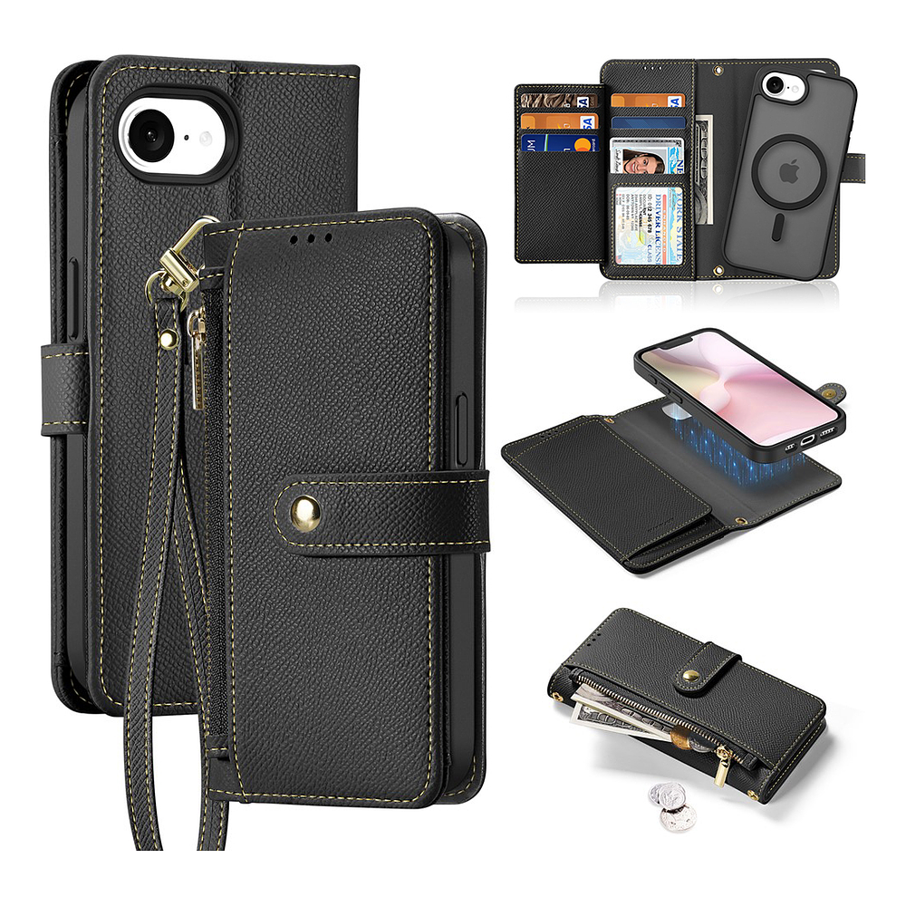 Case + Flip Cover Magsafe Leather Para Iphone 16e (2025) 1