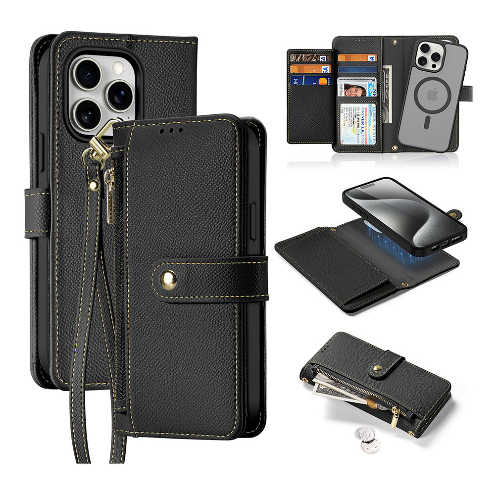 Case + Flip Cover Magsafe Leather Para Iphone 15 Pro Max 6.7 1