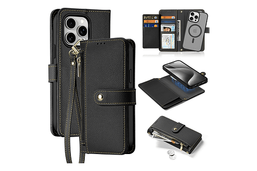 Case + Flip Cover Magsafe Leather Para Iphone 15 Pro Max 6.7