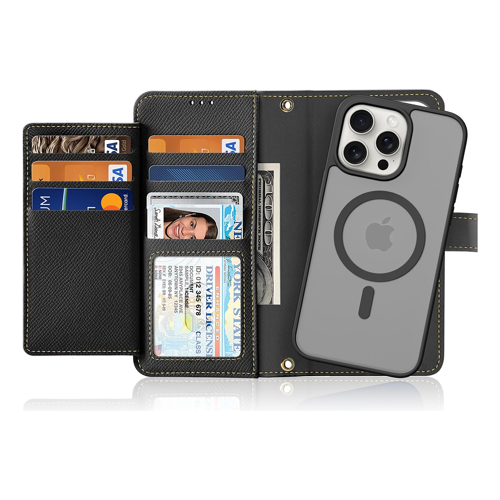 Case + Flip Cover Magsafe Leather Para Iphone 15 Pro Max 6.7 2