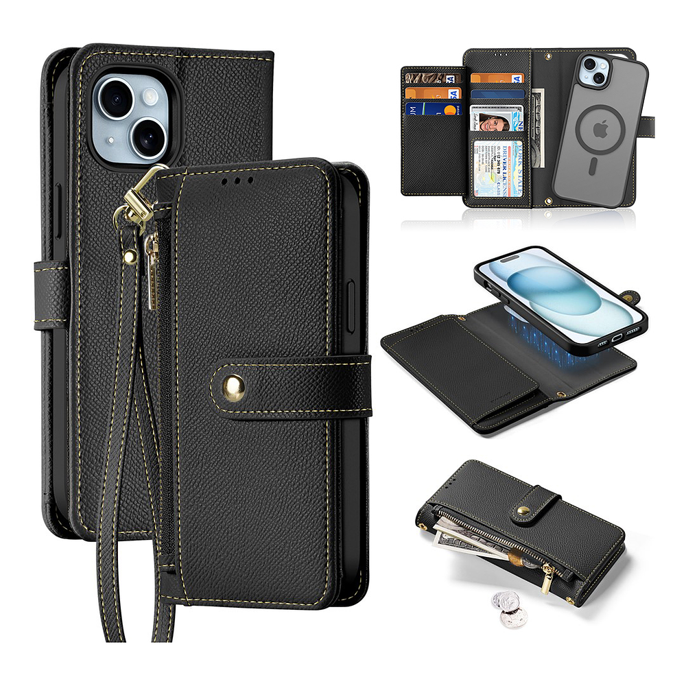 Case + Flip Cover Magsafe Leather Para Iphone 15 Pro 6.1 1
