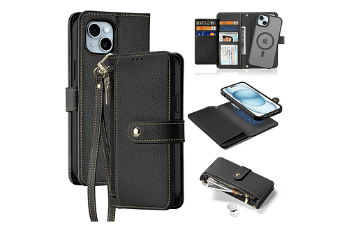 Case + Flip Cover Magsafe Leather Para Iphone 15 Pro 6.1
