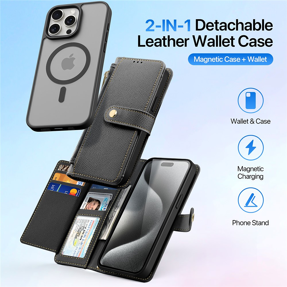 Case + Flip Cover Magsafe Leather Para Iphone 15 Pro Max 6.7 3