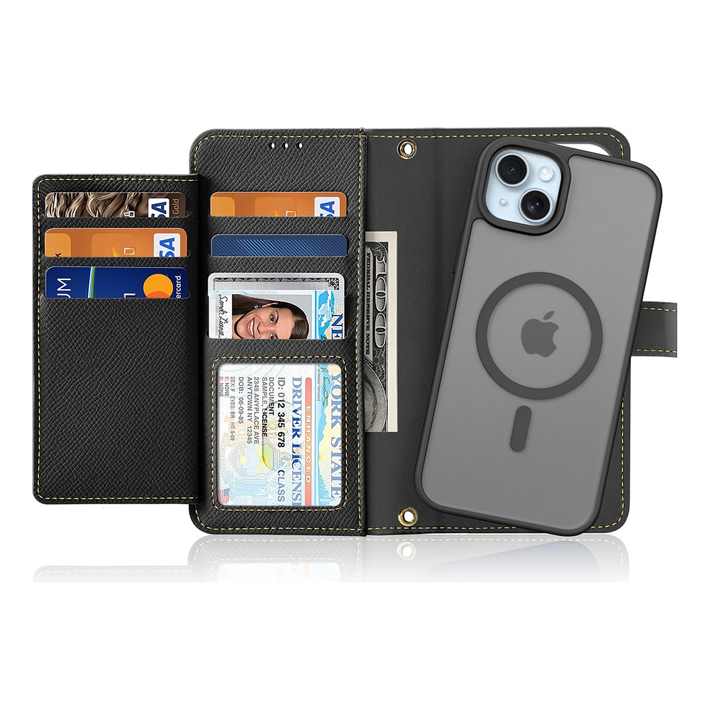 Case + Flip Cover Magsafe Leather Para Iphone 13 Normal 6.1 2