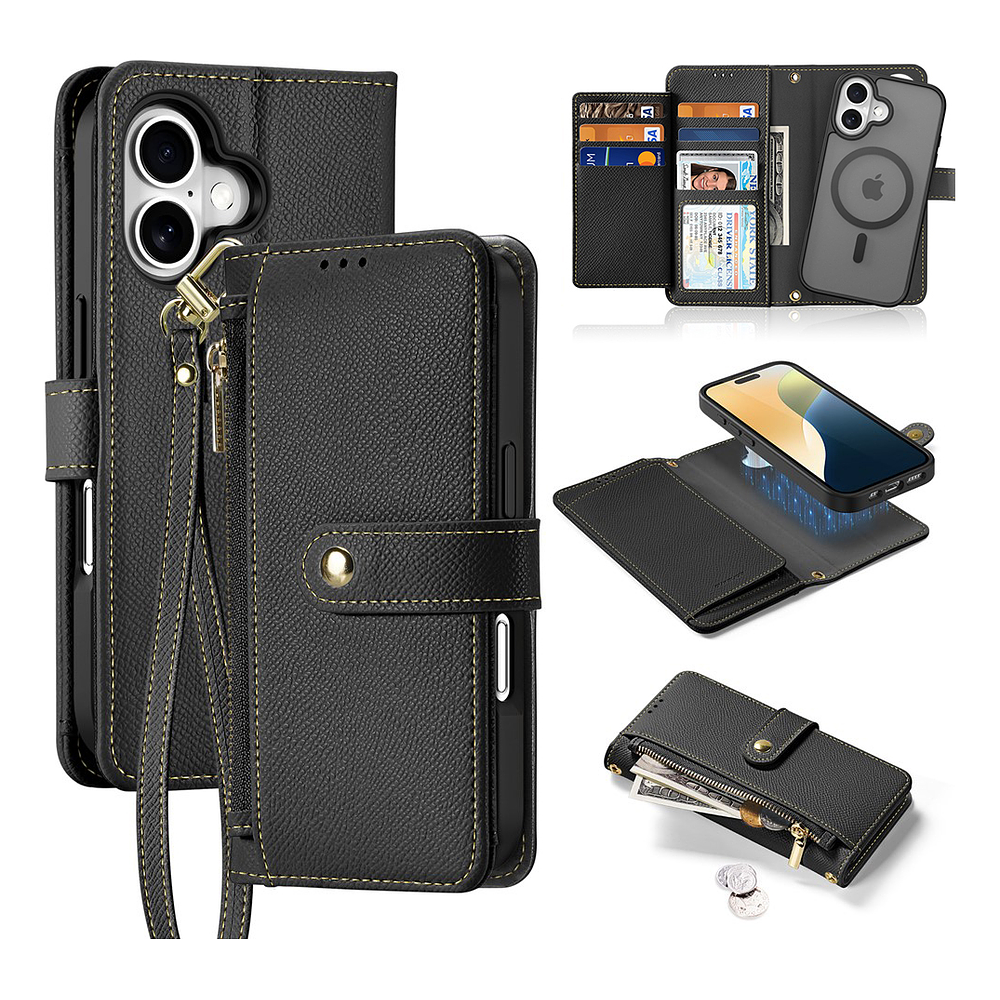 Case + Flip Cover Magsafe Leather Para Iphone 16 Normal 6.1 1
