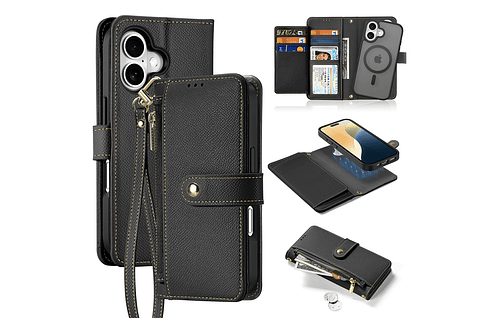 Case + Flip Cover Magsafe Leather Para Iphone 16 Normal 6.1
