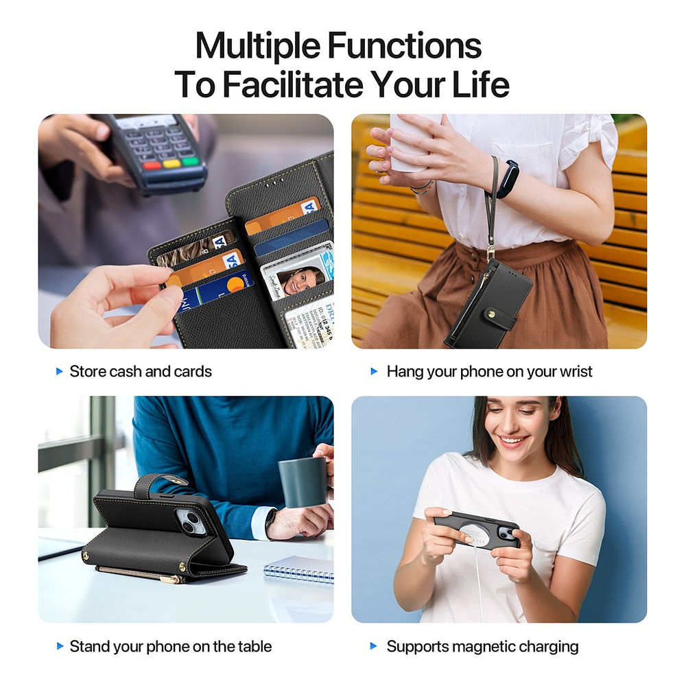 Case + Flip Cover Magsafe Leather Para Iphone 15 Normal 6.1 4