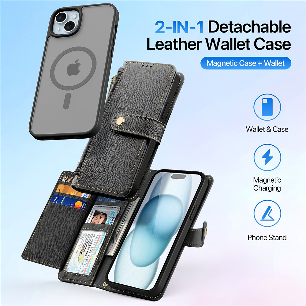 Case + Flip Cover Magsafe Leather Para Iphone 15 Pro 6.1 3
