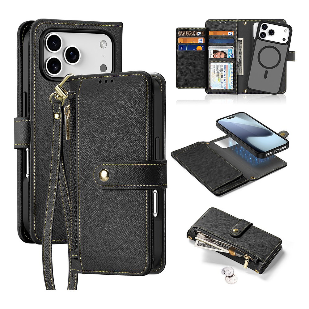 Case + Flip Cover Magsafe Leather Para Iphone 17 Pro 6.3 1
