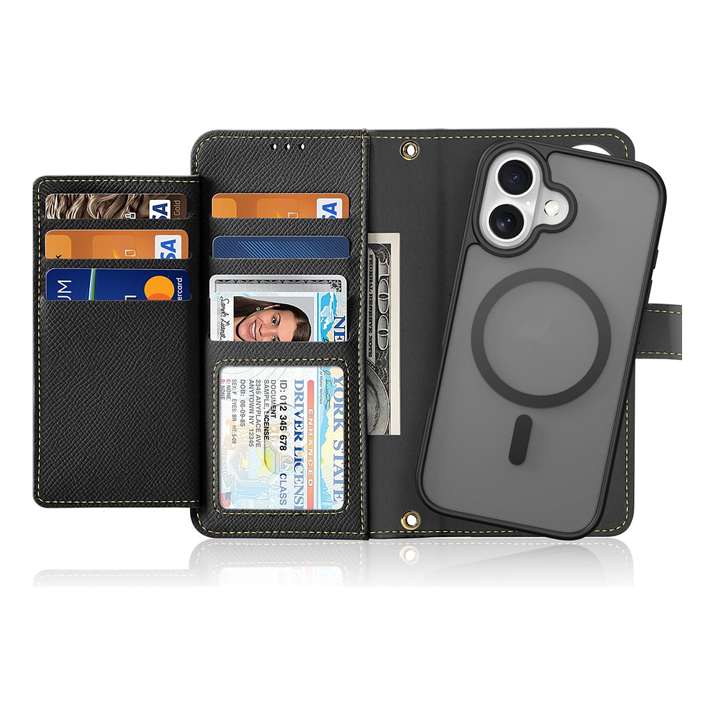 Case + Flip Cover Magsafe Leather Para Iphone 16 Normal 6.1 2