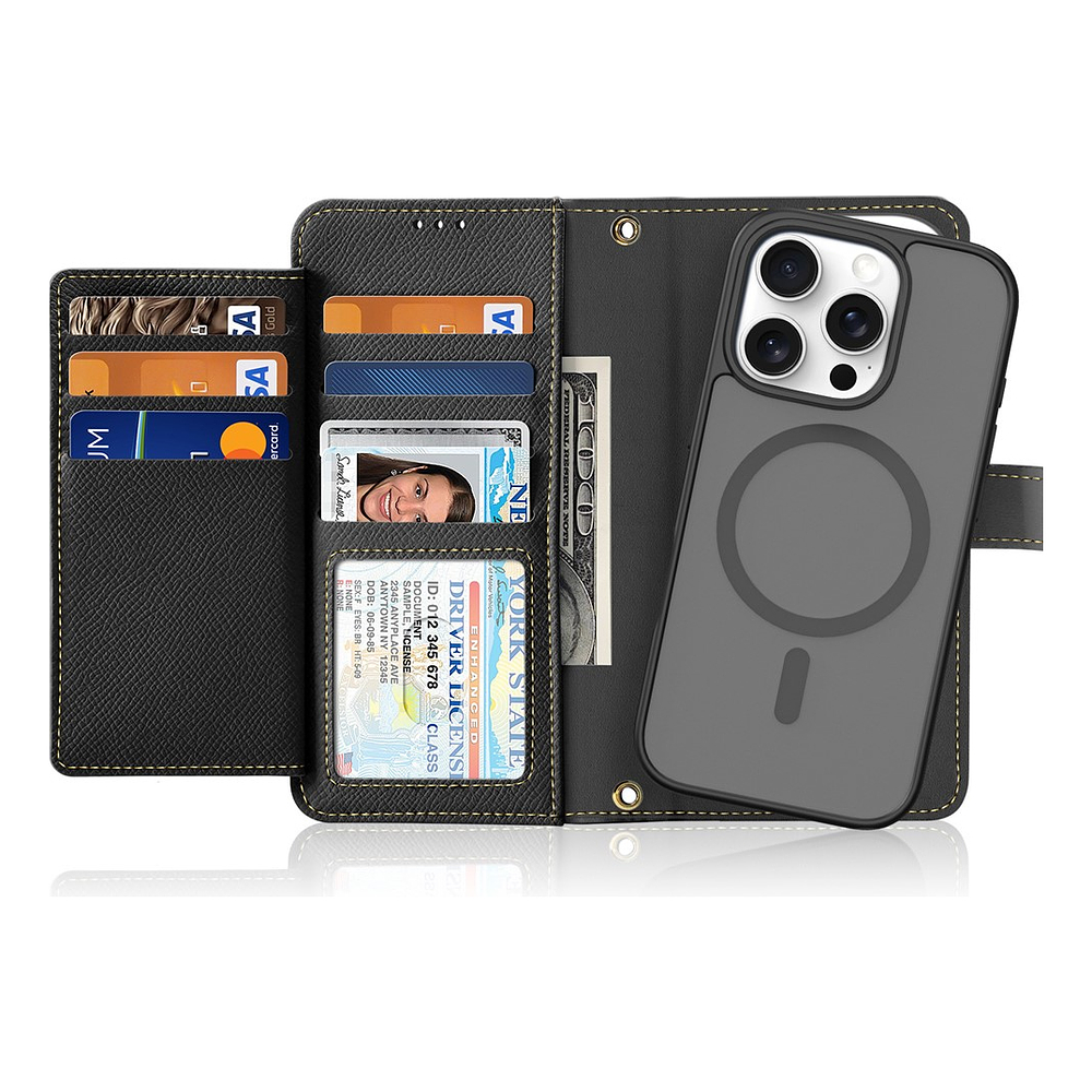 Case + Flip Cover Magsafe Leather Para Iphone 16 Pro 6.3 2