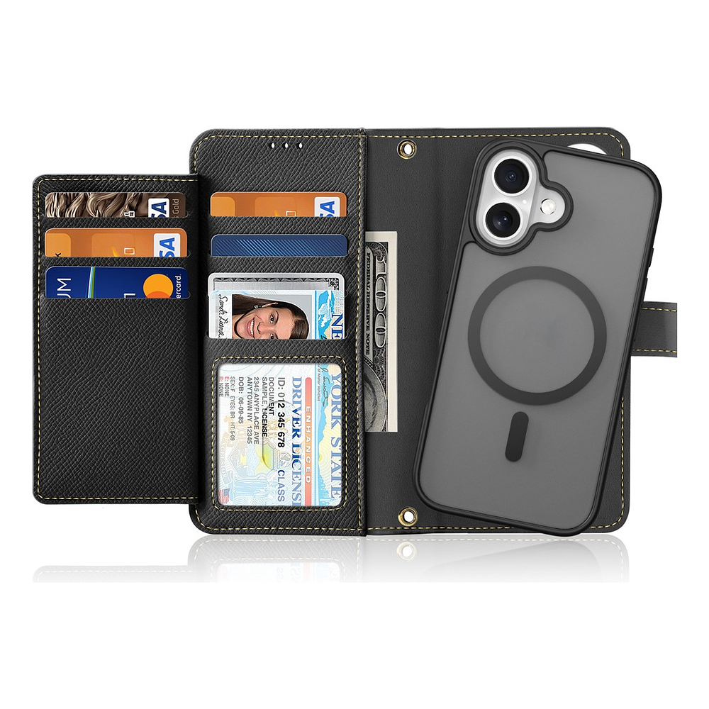 Case + Flip Cover Magsafe Leather Para Iphone 17 Normal 6.3 2