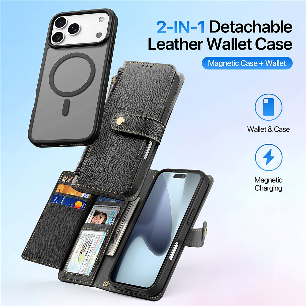 Case + Flip Cover Magsafe Leather Para Iphone 17 Pro Max 6.9 2
