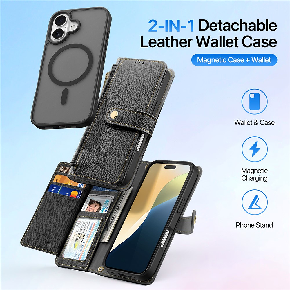 Case + Flip Cover Magsafe Leather Para Iphone 16 Normal 6.1 10