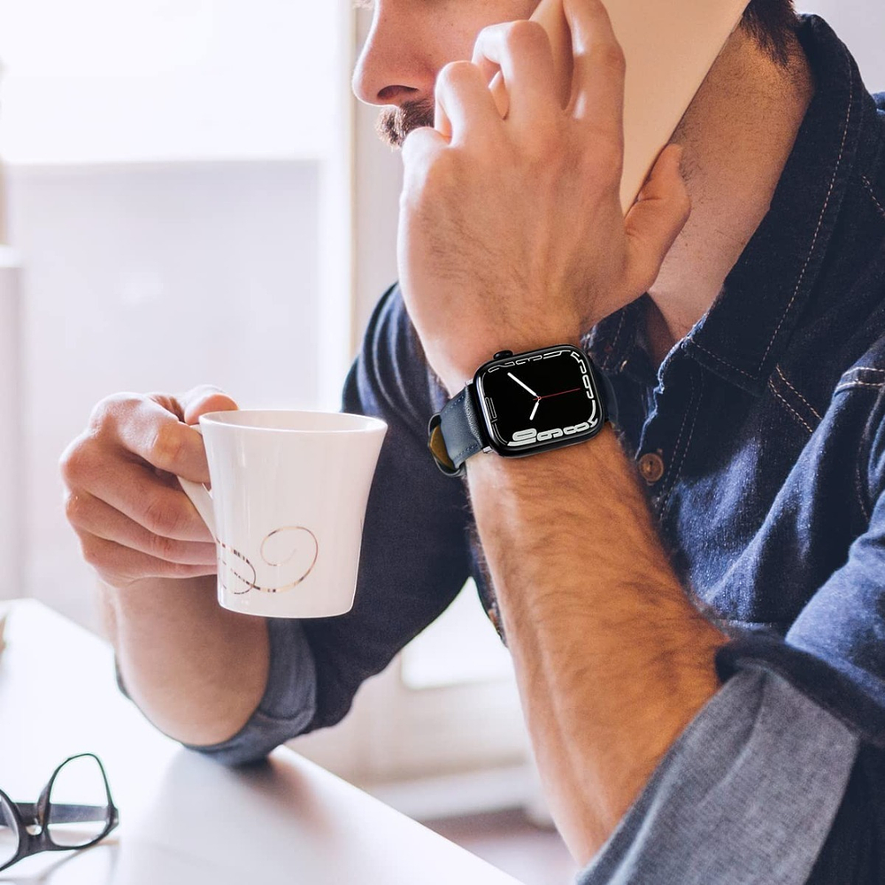 Correa Cuero Edimens Para Apple Watch Serie 11 46mm Azul 7