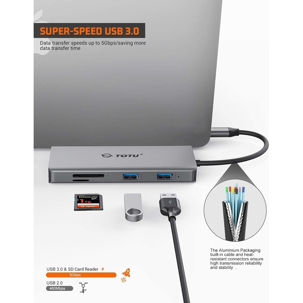 Adaptador Hub Totu Usb C Para Galaxy Tab S11 Ultra X930 X936 2